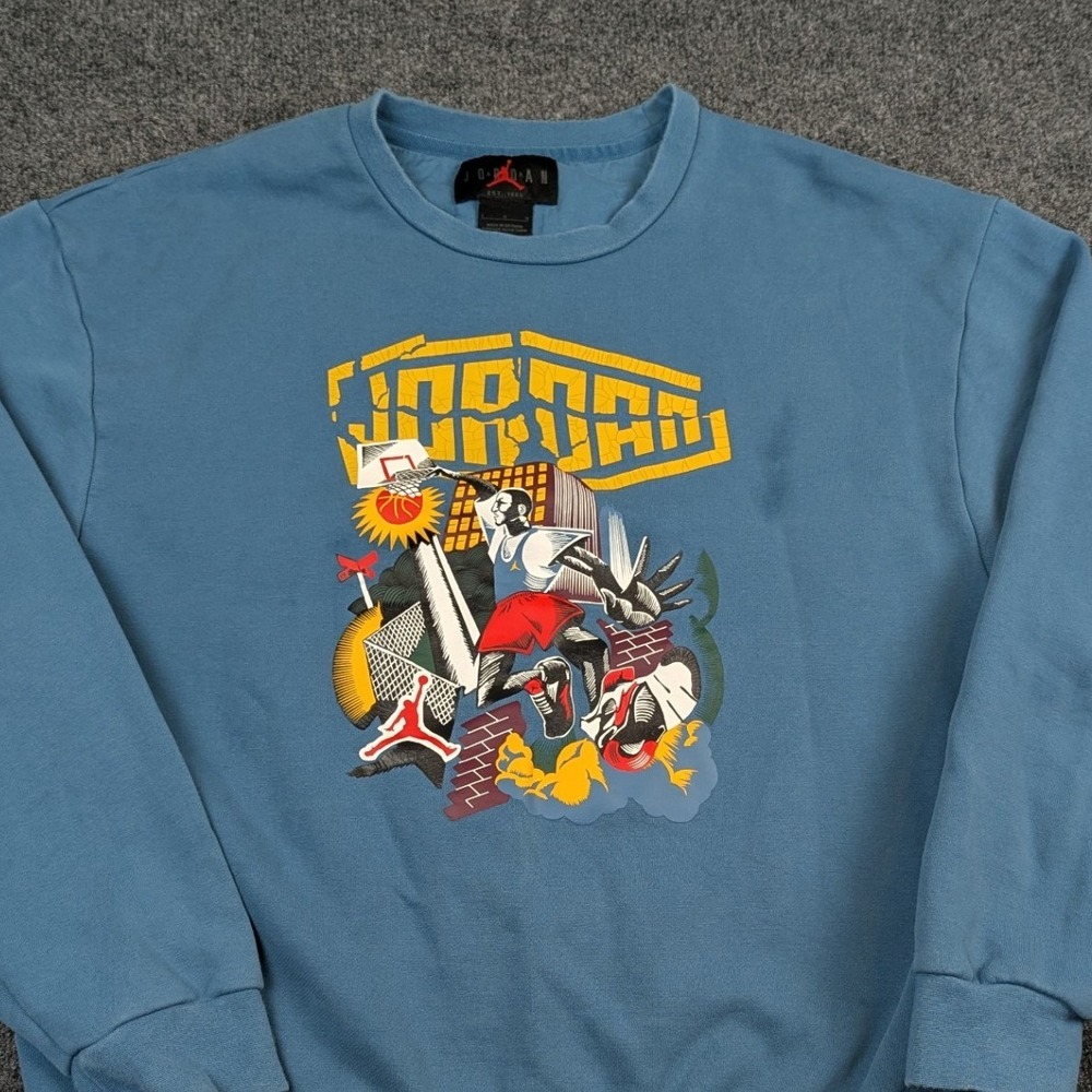 Jordan Brand Vintage Mens L Blue Graphic Crewneck Sweatshirt Jumpman Basketball